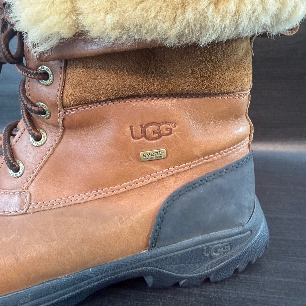 UGG Butte Mens size 8 Winter Brown Leather Waterproof Fur Lined Boots 5521 - Picture 2 of 13